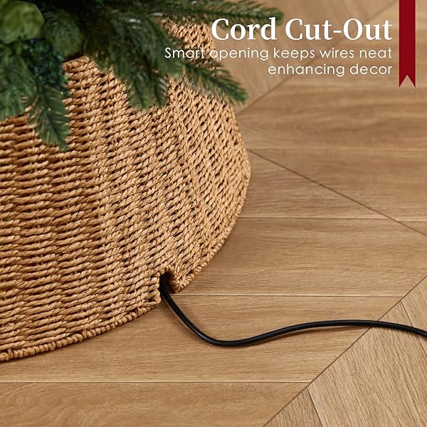 36IN EXTRA LARGE CHRISTMAS TREE COLLAR – WICKER WOVEN TREE COLLARS FOR ARTIFICIAL TREES – LARGE RATTAN RUSTIC FARMHOUSE BASKET FOR TREE BASE COVER WITH CORD CUT-OUT FOR 7.5FT 9FT 12FT TREE(NATURAL)