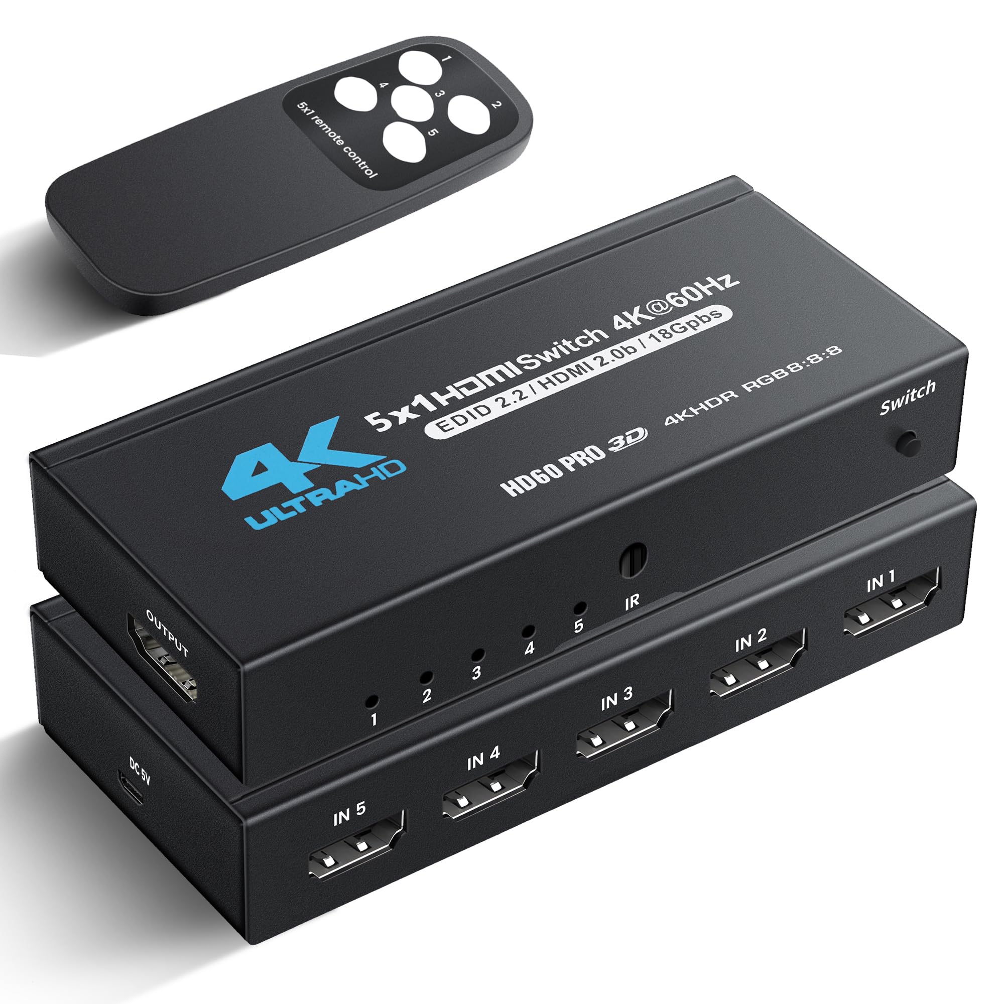 Photo 1 of [Upgrade] NEWCARE 4K@60Hz HDMI Switch 5 in 1 Out with Type-C Charging Cable, HDMI Switcher with IR Remote,5 Port HDMI Selector Box Support HDMI 2.0, Compatible with TV PS5/4 Xbox Laptops PC Projector