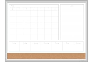 U Brands Magnetic Dry Erase 4-in-1 Calendar Board, 24"x18", Silver Aluminum Frame