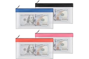 SMARTAKE 4-Pack Money Bags with Zipper, Transparent Bank Deposit Bags, Clear Plastic Money Envelopes for Cash, Coins, Checks, Invoices Organizing, Money Wallet Pouch, 8.4 x 4.1 Inch, 4 Deep Colors