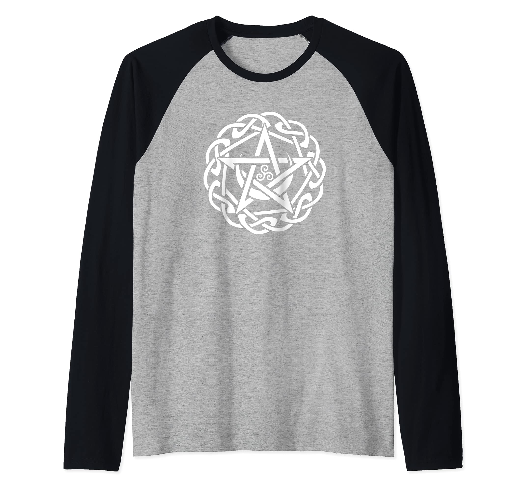 Celtic Pentacle With Moon And Triskelion Spiral Raglan Baseball Tee