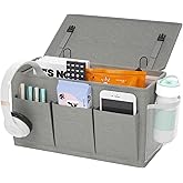 Edudif Dual-purpose Bedside Caddy Bedside Organizer, Bed Caddy with 6 Pockets, Versatile Bedside Storage Solution Magazine Remotes holder, ideal for Home, Dorm, Hospital, Crib Bed (Grey)