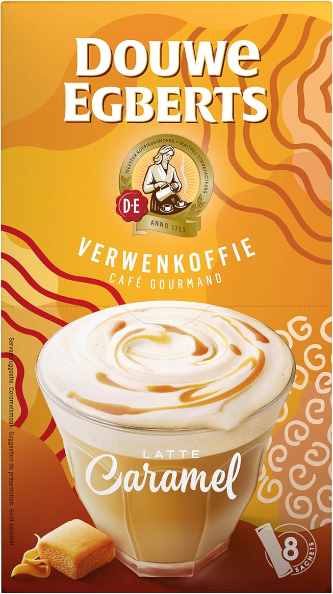 Douwe Egberts Verwenkoffie Latte Caramel Oploskoffie, 10 x 8 Stuks