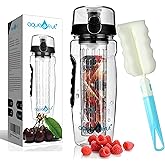 AquaFrut 32 OZ Fruit Infuser Water Bottle BPA-Free Fruit Infusion Sports Bottle - Flip Top Lid w Drinking Spout, Leak Proof, Made of Durable Tritan. Free Recipe eBook! (Black)