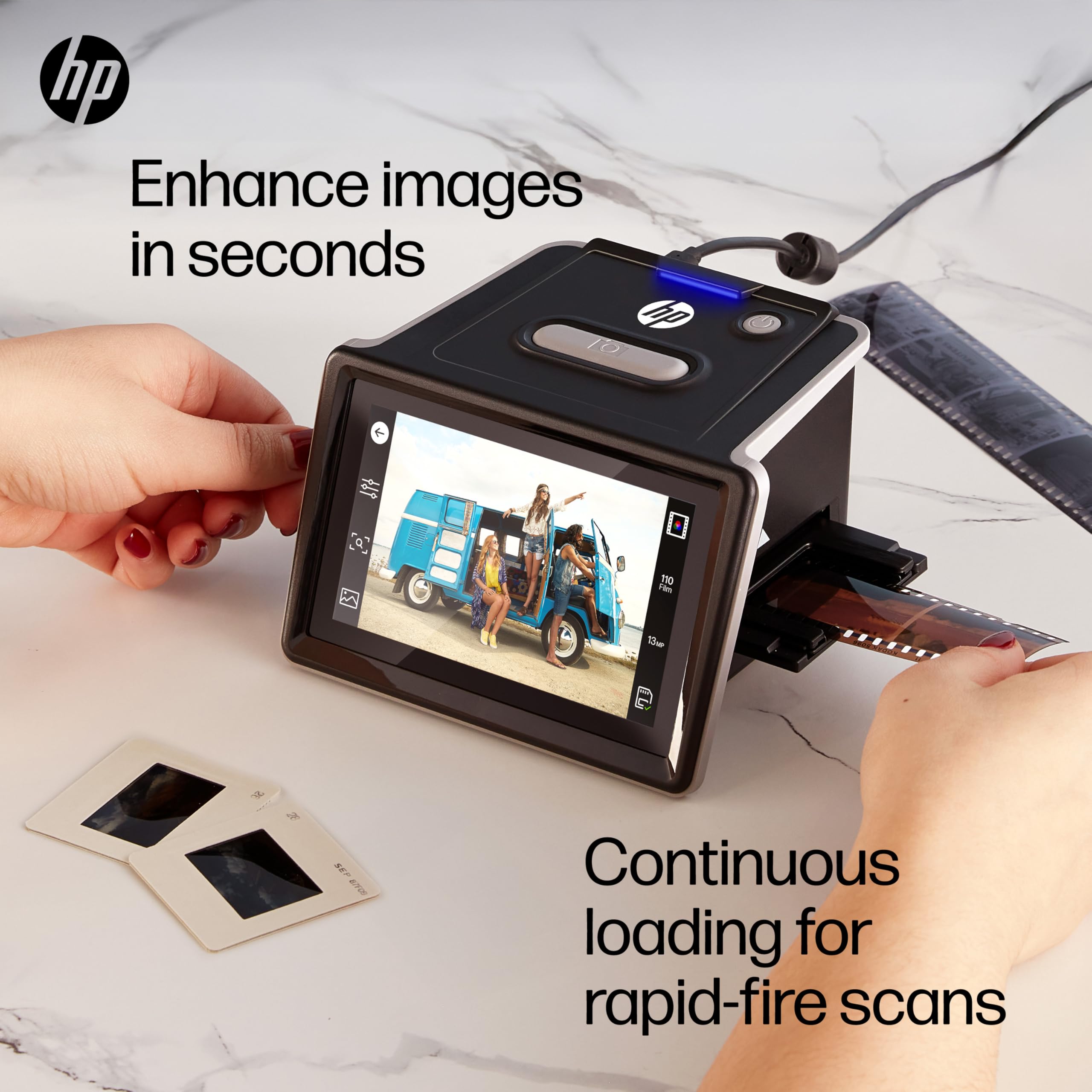 HP FilmScan Touch Screen Film & Slide Scanner Digitizer with 5” LCD Screen, Quickly Convert Negatives & Slides to Digital 22MP JPEG Photos, Compatible with 135, 126 and 110 Film & Slides