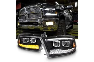 AKKON - For 09-18 Dodge Ram 1500 2500 3500 Upgrade Projector & Bar LED Black Housing Headlights With Light Bulbs Set
