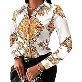 Buchona Outfits for Women Collar Blouses Button Down Shirts Colorful Long Sleeve Floral Print Tops Loose Sexy T-Shirts