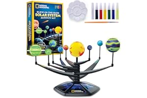 BLUE MARBLE National Geographic Glow-in-The-Dark Solar System Model Kit for Kids - Build & Paint a 3D Planetary Model with Movable Arms, STEM Projects for Kids Ages 8-12, Space Themed Bedroom Decor