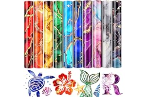 Heflashor Rainbow Marble Heat Transfer Vinyl, 10 Sheets Bundle Assorted Color HTV Iron On Vinyl for T-Shirts, Clothing and Fabric DIY Craft Supplies
