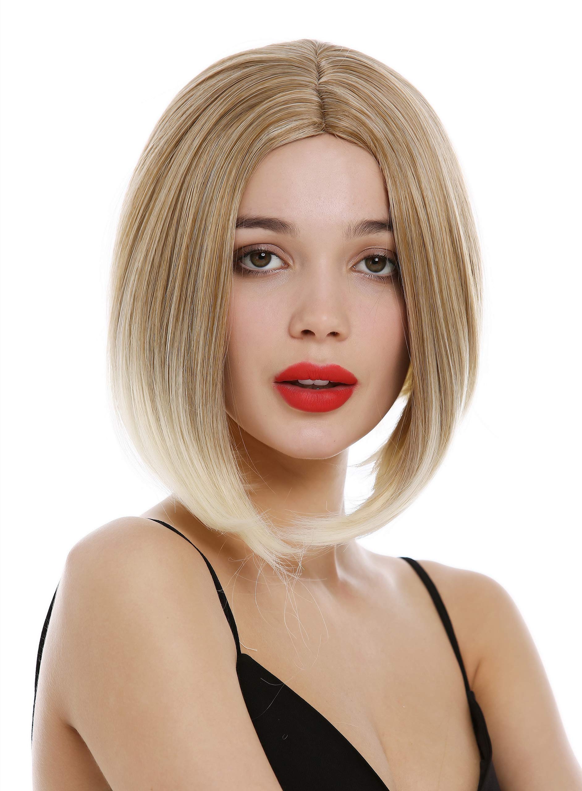 WIG ME UP - YZF-4367-27T613 Short Lady Wig concave Bob Longbob choppy cut middle-parting blond streaked bright highlights tips