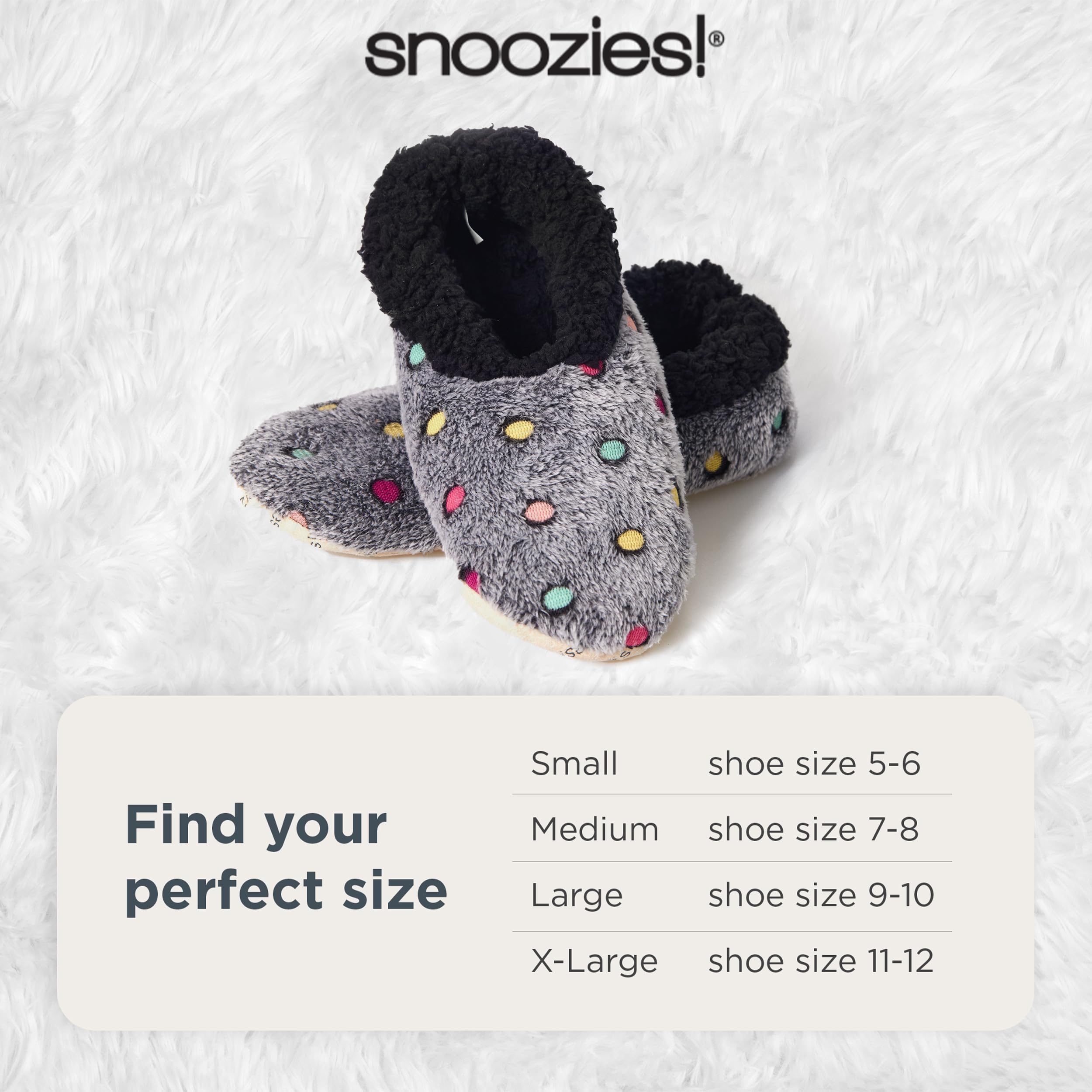 Snoozies Women's Lotsa Dots Slipper Socks, Black, Medium - Cozy Sherpa Fleece Slipper for Women