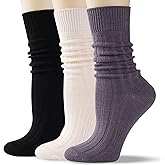 Juedverty Merino Wool Light Weight Boot Socks for Women, Cozy Thermal Crew Calf Slouch Socks for Winter 3 Pairs