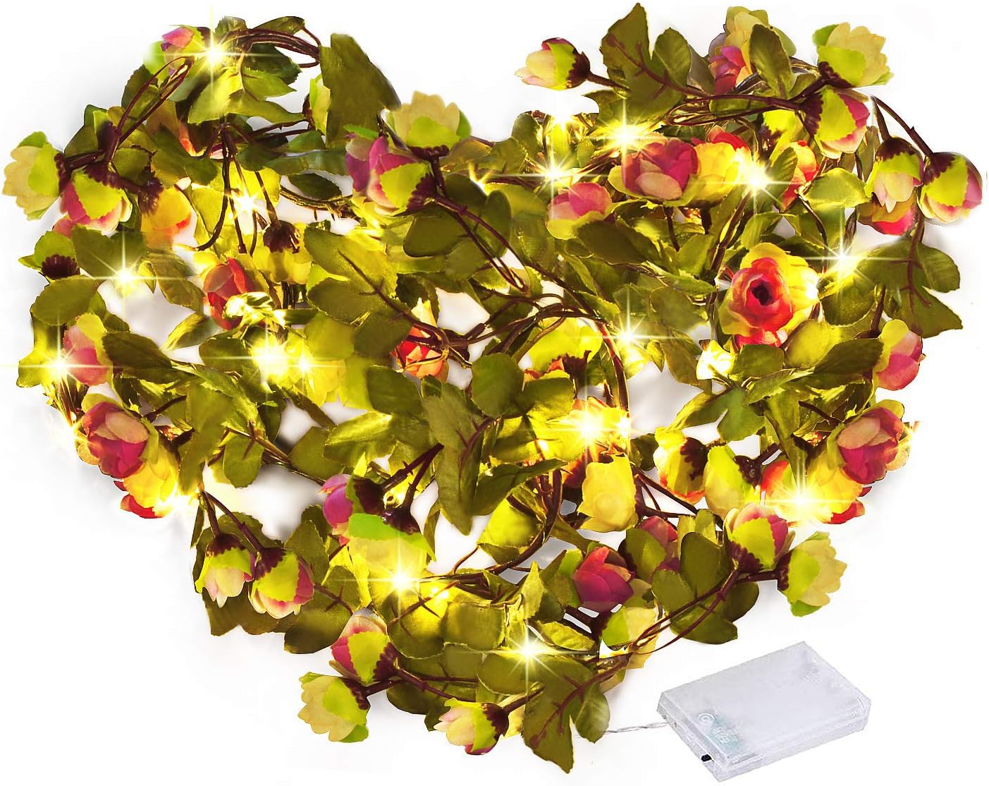 Danolt Artificial Rose Garland LED String Light, Mains Flower Fairy Strings Light Romantic Lighting for Wedding Party Festival Garden Home Decoration.