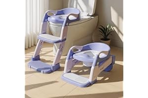 WANCHOUSE 3-in-1 Potty Training Seat & Training Toilet & Potty Chair, Height Adjustable Toddler Toilet Seat for Kids Boys Girls, Foldable Potty Training Toilet with Splash Guard and Anti-Slip Steps