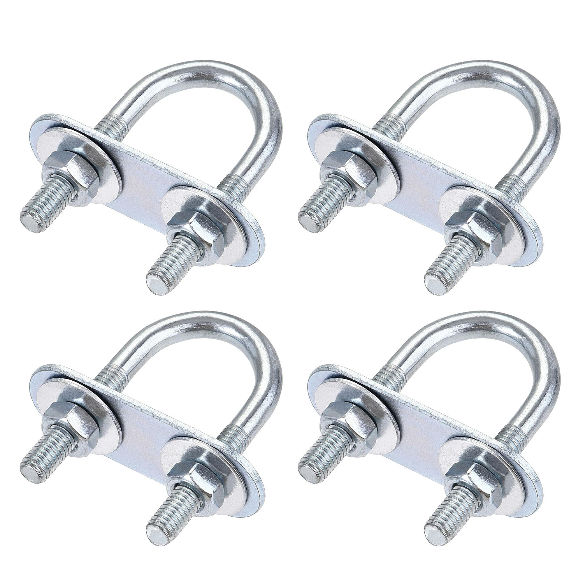 MACHSWON Round U-Bolt,8 Set Zinc Plated Alloy Steel M6 U Bolts 20mm(0.79") Inner Width 50mm Length with Nuts and Frame Plate for Automobiles Boat Trailer