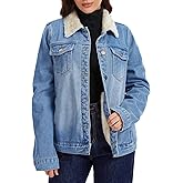J.Corrine Women's Sherpa lined Denim Trucker Jacket Winter warm fleece faux fur collar Casual Jean Coat with 6 Pockets