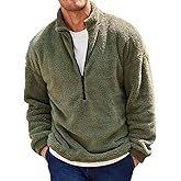 Runcati Mens Fuzzy Sherpa Sweatshirt Quarter Zip Pullover Long Sleeve Winter Fall Fleece Outwear