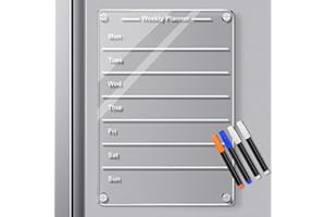 Vansdon Weekly Planner Magnetic Fridge, 9"x13" Clear Weekly Meal Planner Acrylic Weekly Dry Erase Board for Refrigerator includes 4 Colors Markers, Magnetic Pen Holder and Erase Towel