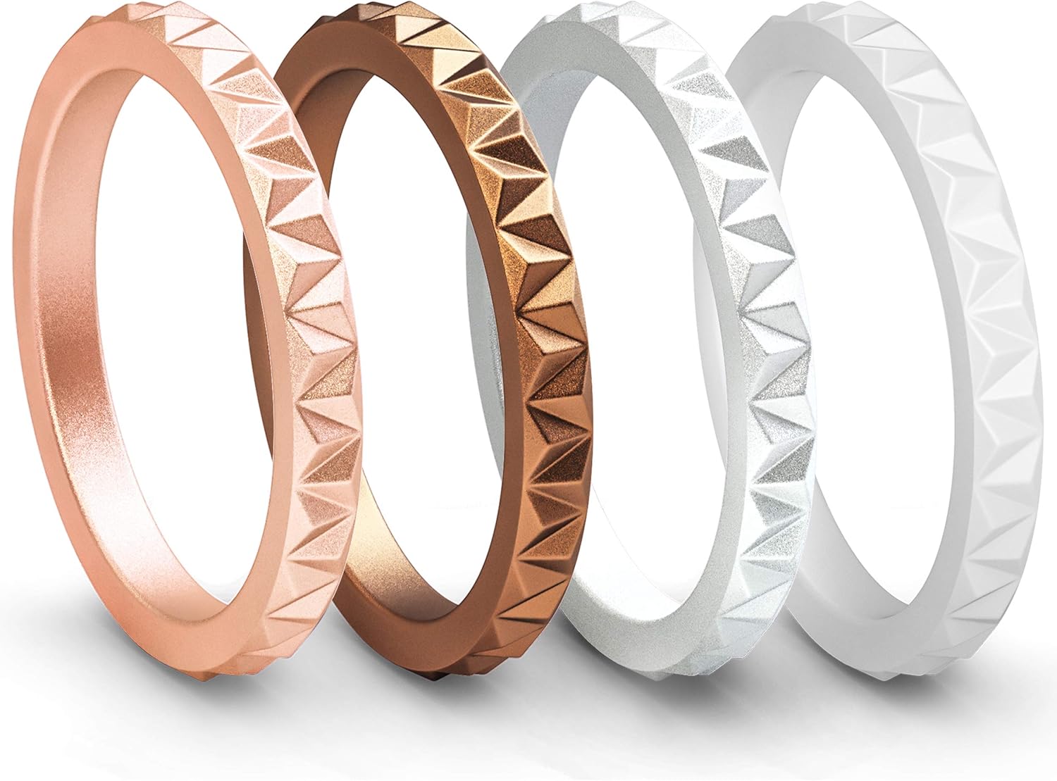 ThunderFit Womens Triangle Diamond Stackable Rings - 16 Rings / 12 Rings / 8 Rings / 4 Rings / 1 Ring - Thin Silicone Wedding Rings - 2.5mm Wide - 2mm Thick : Clothing
