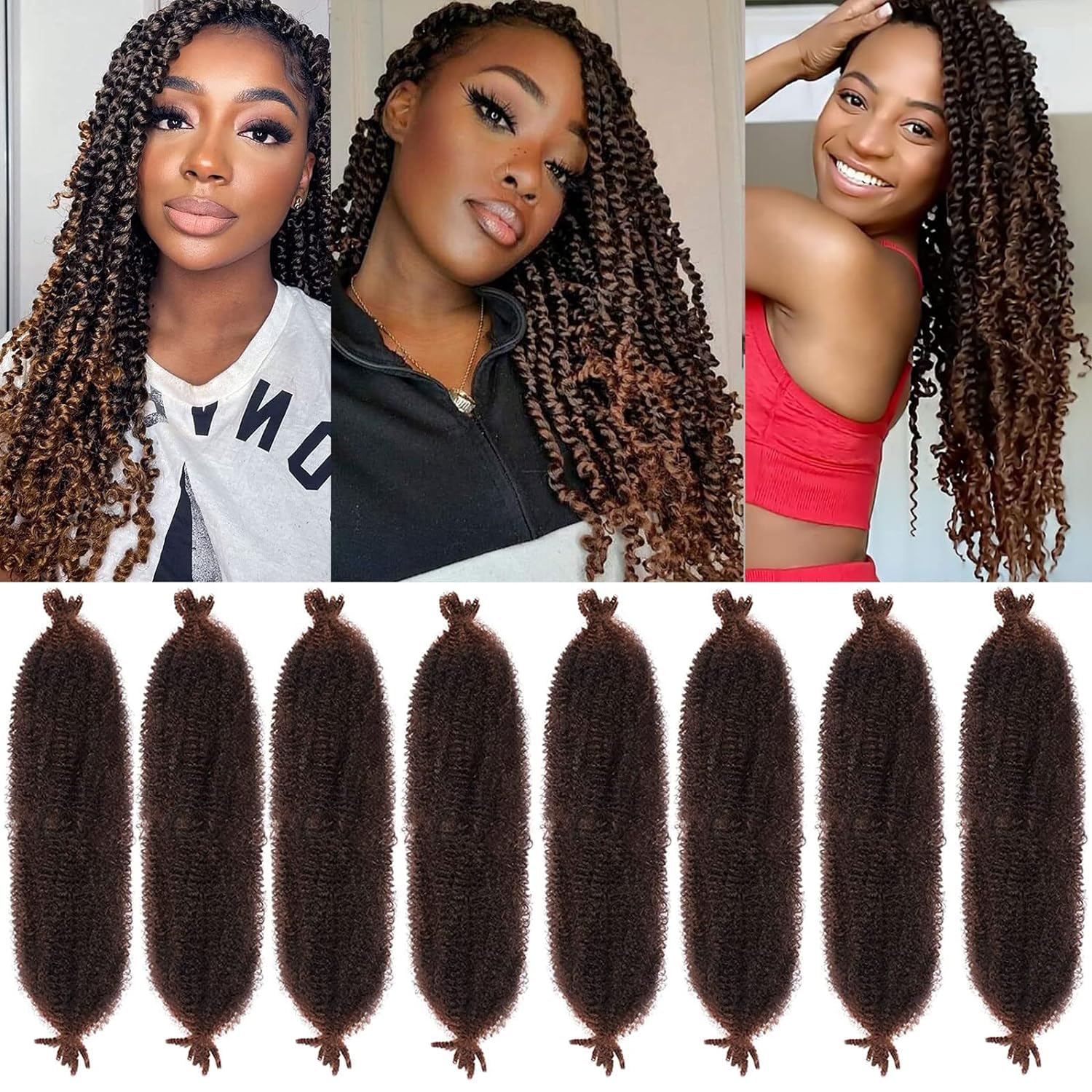 Xtrend 8 Packs Springy Afro Twist Crochet Hair 16 Inch Pre-Separated Spring Twist Hair Synthetic Marley Crochet Braiding For Distressed Soft Locs Hair Extension For Women (8 Strands/Pack,T30#) — image 1