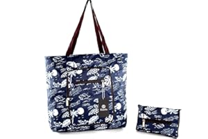 Shanta Foldable Tote Bag for Women-Top Zipper Closure Premium Quality Lightweight Cute (Blue/White)