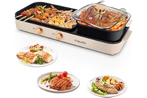 PUKOMC Hot Pot with Grill, Korean BBQ Grill 2 in 1 Hotpot Pot Electric, 1500W Non-Stick Cooking Removable Plate, Temperature Control for Indoor Grill for Korean BBQ, Hot Pot and Soup
