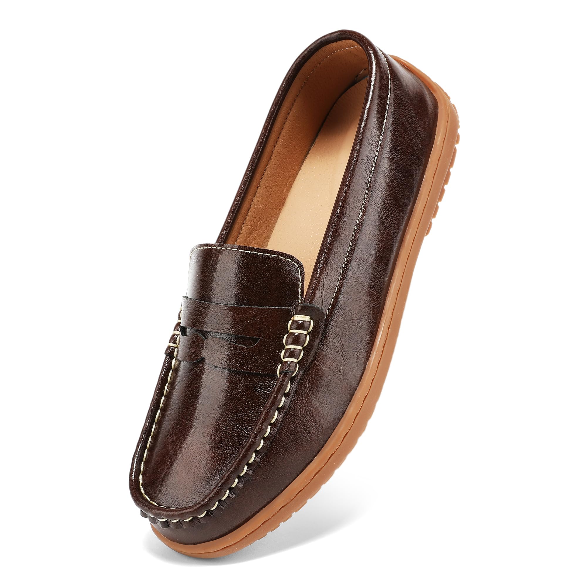 BEAUSEEN Women's Classic Handsewn Penny Loafers - Casual Slip On Moccasin Driving Shoes Lightweight Walking Flats Comfort Women Loafer Shoes, Coffee, 6 US