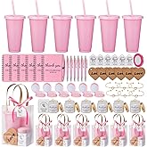 56Pcs Baby Shower Prizes for Game Winners Baby Shower Favors Gifts including Plastic Tumbler Notebook Scented Candles Ballpoint Pen Mirrors with Hair Brushes Bracelet Gift Bag (Pink)