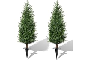 MYGROVE 3FT Artificial Cedar Topiary Trees with Ground Spike, Set of 2 UV Resistant Fake Evergreen Bushes Shrubs Trees Artificial Plants Realistic Faux Cypress Plants for Indoor Outdoor Front Porch Garden