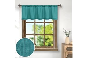 PITALK Teal Linen Window Valance for Kitchen 3 Inch Rod Pocket Semi Sheer Boho Farmhouse Light Filtering Dark Teal Blue Green Valance Curtain Topper for Bedroom Living Room Dining Bathroom 18 Inch Length
