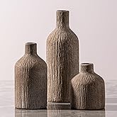 Ceramic Vase Home Table Decor - Brown Flower Vase Set of 3 Living Room Kitchen Decorations Farmhouse Modern Rustic Vases Decorative Centerpiece for Shelf Bedroom Office Bathroom Dining Coffee Desk