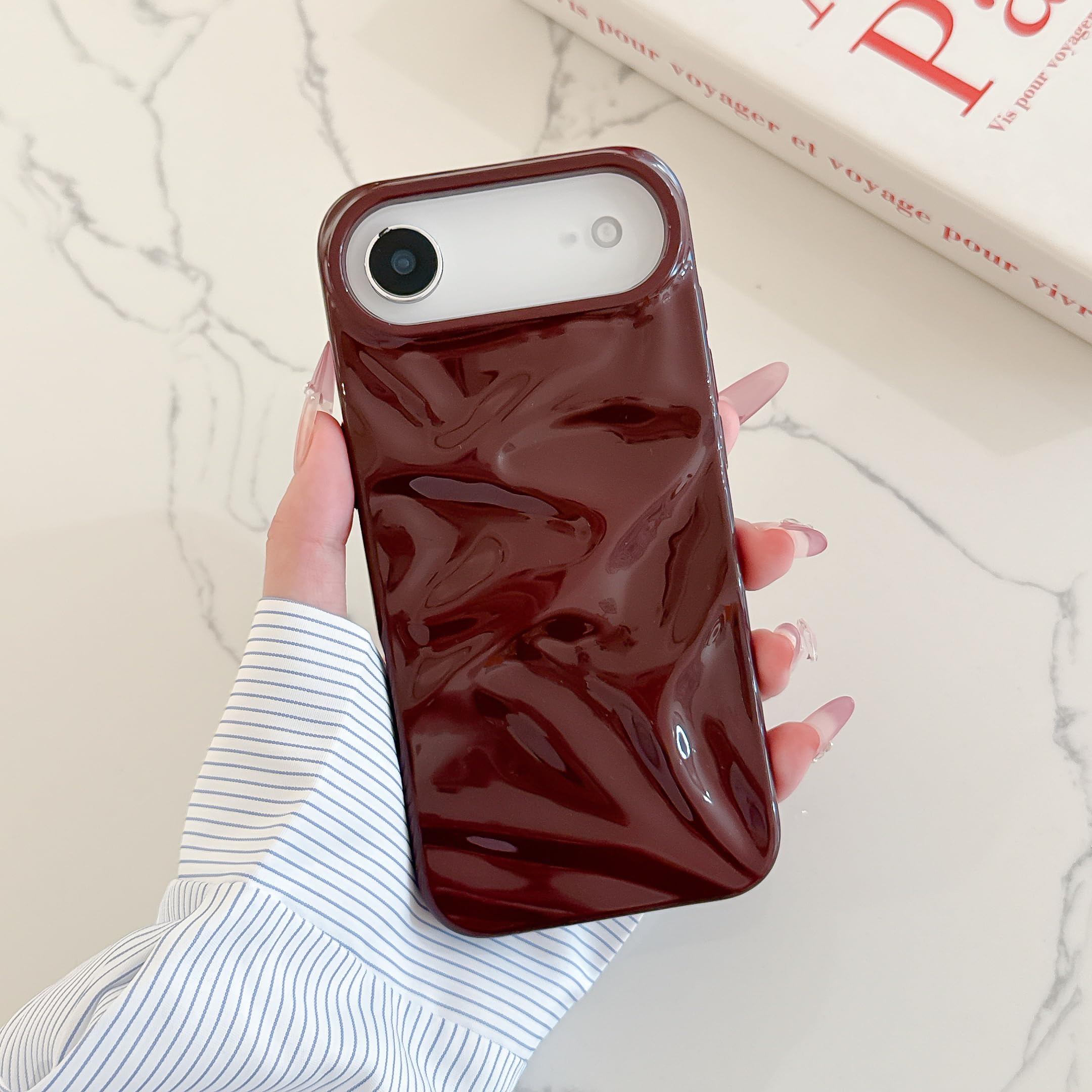ZCDAYE Case for iPhone Air Glossy Water Ripple Phone Case, TPU Solid Colour Soft Shell Trendy Phone Case Slim Fit Women Protective Case for iPhone 17 Air (6.5 inch),Wine Red