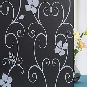 Mikomer Iron Flower Total Blackout Window Film, Light Blocking Glass Door Film,Room Darkening Window Cling,No Glue/Heat Control/Anti UV for Day Sleep & High Privacy,35In. by 78.7In.