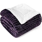 PAVILIA Dark Purple Sherpa Fleece Throw Blanket for Couch, Soft Plush Fuzzy Blankets, Fluffy Flannel Sherpa Blanket for Sofa, Warm 3D Ribbed Winter Blanket Gift, 50x60 inches