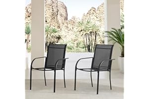 Stabrech Outdoor Patio Dining Chairs Set of 2, Lightweight Stackable Patio Chairs with Curved Armrests & Wide Seat, Heavy Duty 300 lbs Capacity, Garden Chairs for Backyard, Deck, Poolside, Black