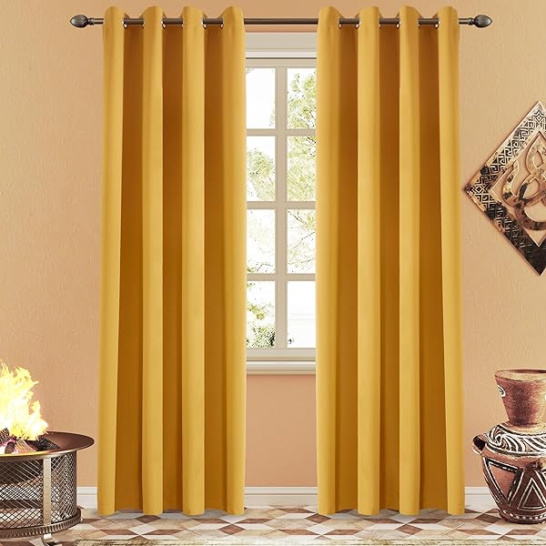 YELLOW OCHRE ROOM DARKENING CURTAINS THERMAL INSULATED DRAPES...