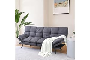 Opoiar Futon Sofa Bed,Small Splitback Linen Fabric Memory Foam Couch,Modern Convertible Love seat for Compact Living Spaces,Studio,Apartment,Dorm,Guest Room,Home Office 71”/Grey Sofa