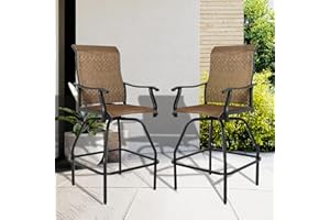 LEVELEVE Patio Bar Set 2pcs Swivel Bar Stools Outdoor Bistro Textilene Furniture Stability All-Weather Set (Dark Brown Fabric)