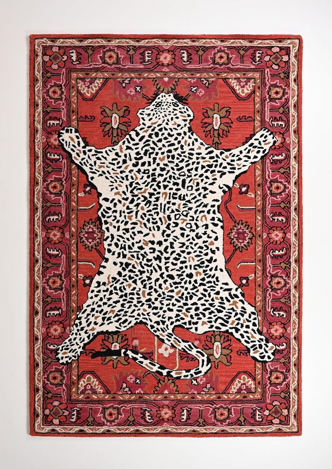 Leopard Wool Rug Handmade Leopard Wool Area Rug with Traditional Oushak Motif – Animal ...