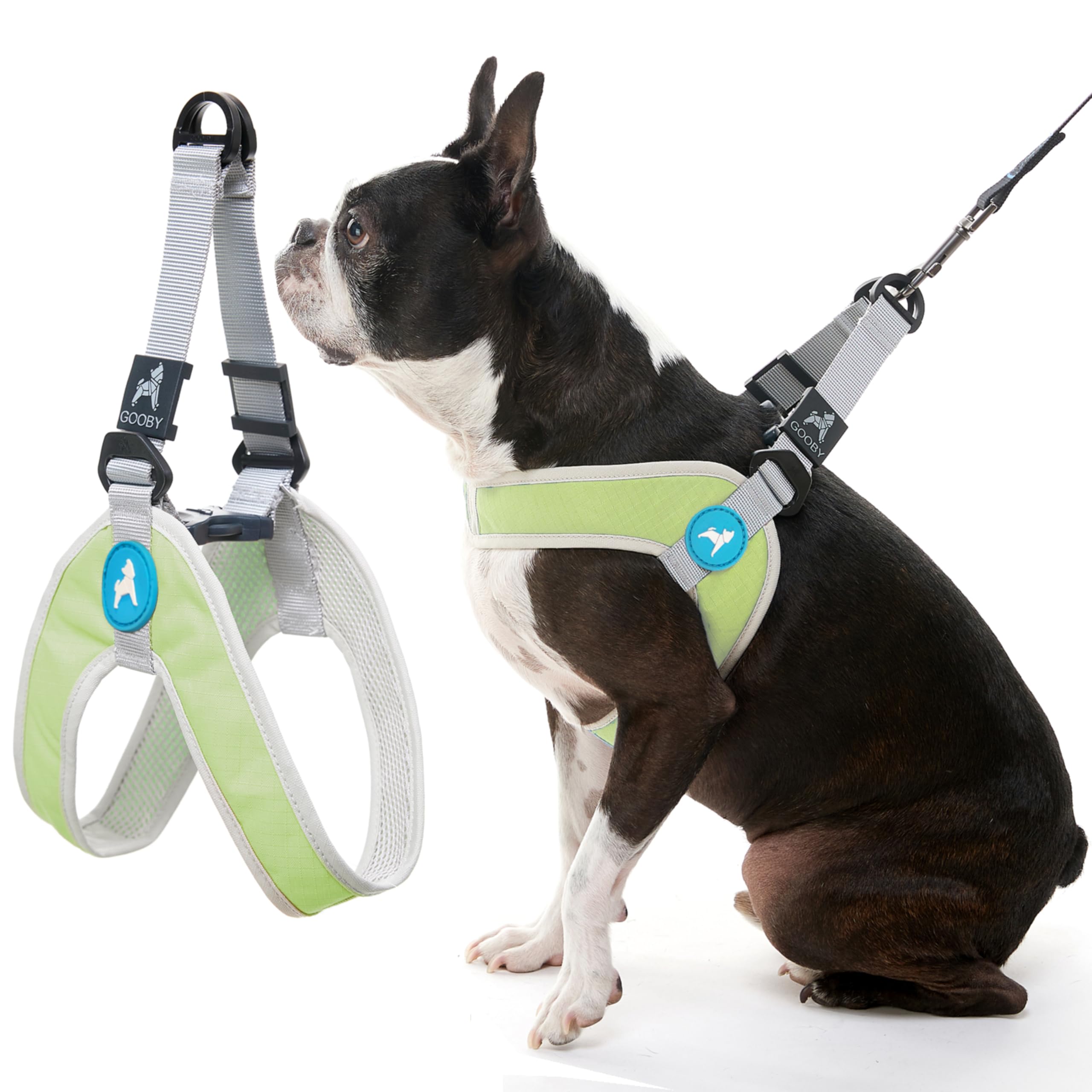 Gooby Simple Step In III Harness - Green, Small - No Pull Small Dog Harness with Scratch Resistant Outer Vest - On the Go Soft Inner Mesh Dog Harness for Medium Dogs No Pull, Small Dogs or Cat Harness