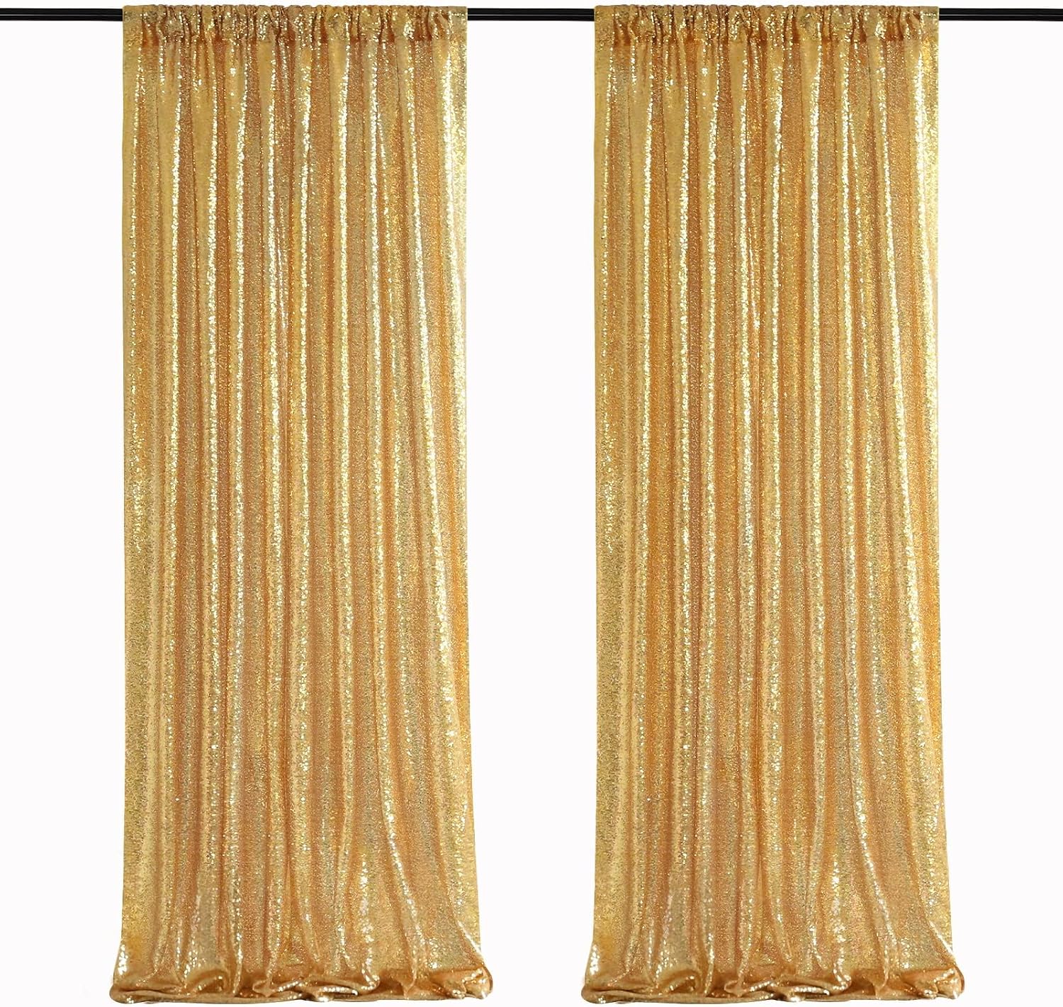 2 Pieces Gold Sequin Backdrop Curtain Panels Stage 2FTx8FT Party Wedding Background Drapes