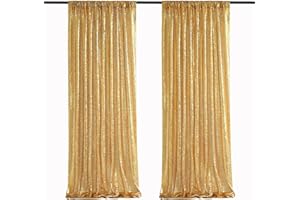 2 Pieces Gold Sequin Backdrop Curtain Panels Stage 2FTx8FT Party Wedding Background Drapes