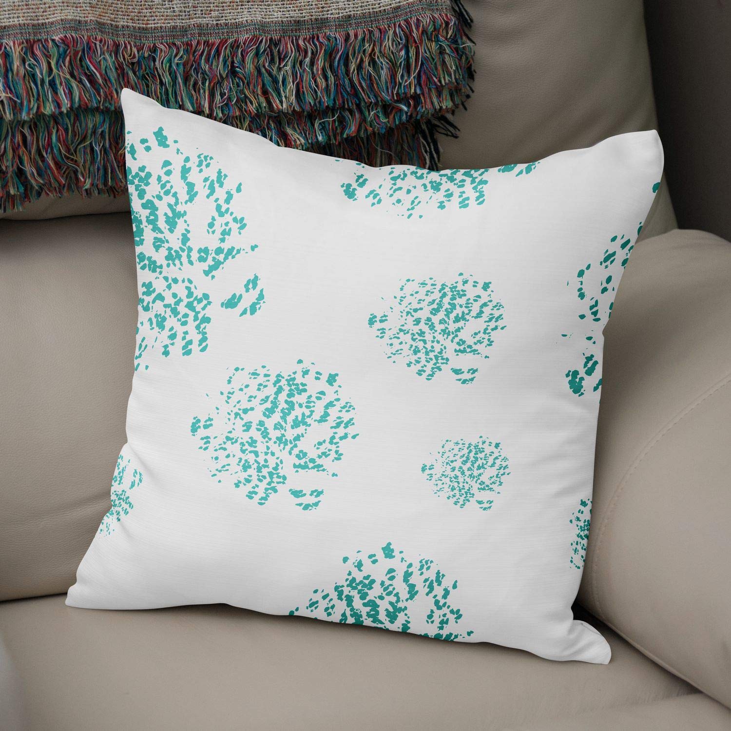 Bonamaison Decorative Cushion Cover Turquoise & White, Throw Pillow Covers, Home Decorative Pillowcases for Livingroom, Sofa, Bedroom, Size: 50x50 Cm - Designed and Manufactured in Turkey