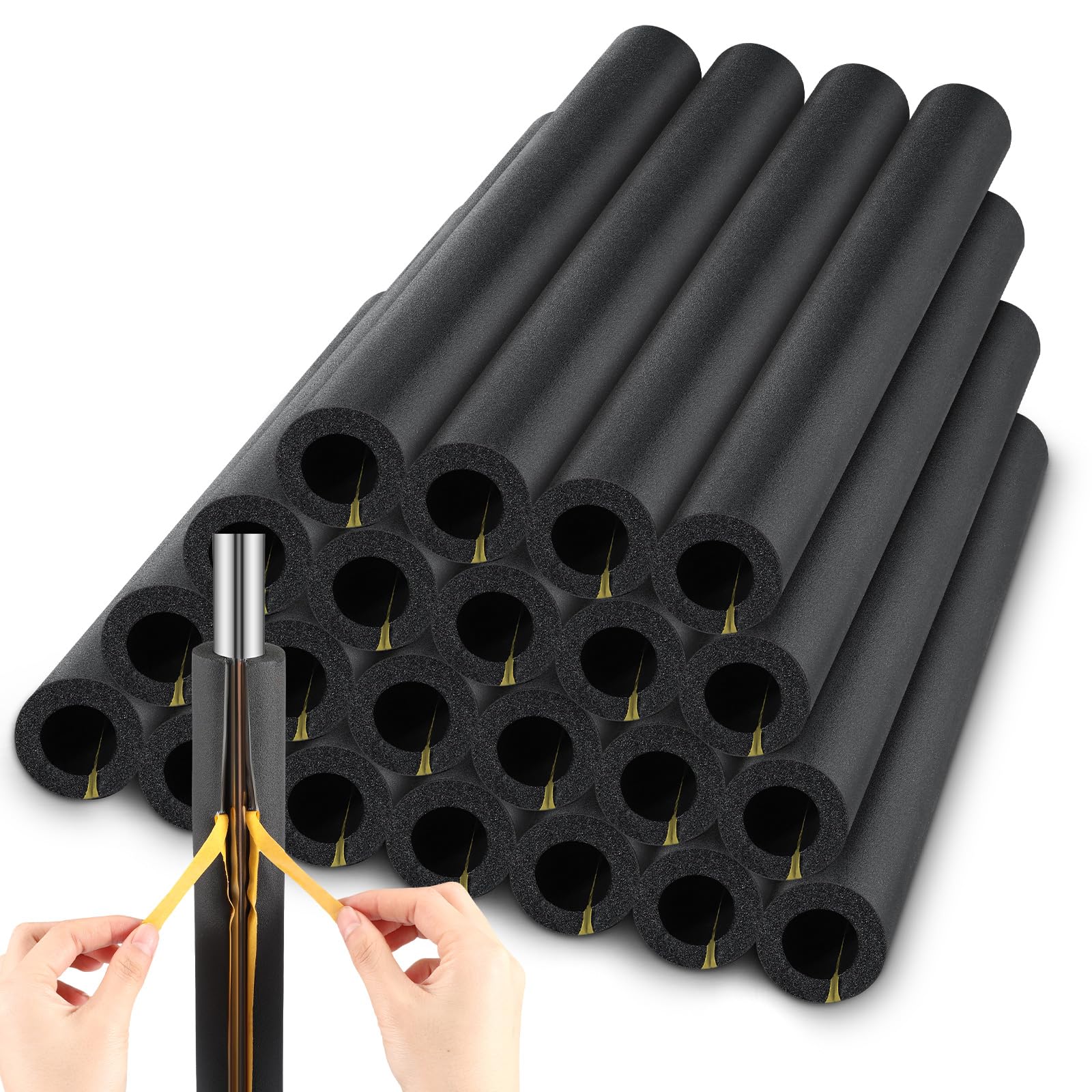Photo 1 of 24 Pcs Insulation Foam Tube for 3/4 Inch Water Pipe, Pre Slit Self Adhesive Foam tubing Covers Plumbing Insulation for Outdoor Indoor Water Pipeline