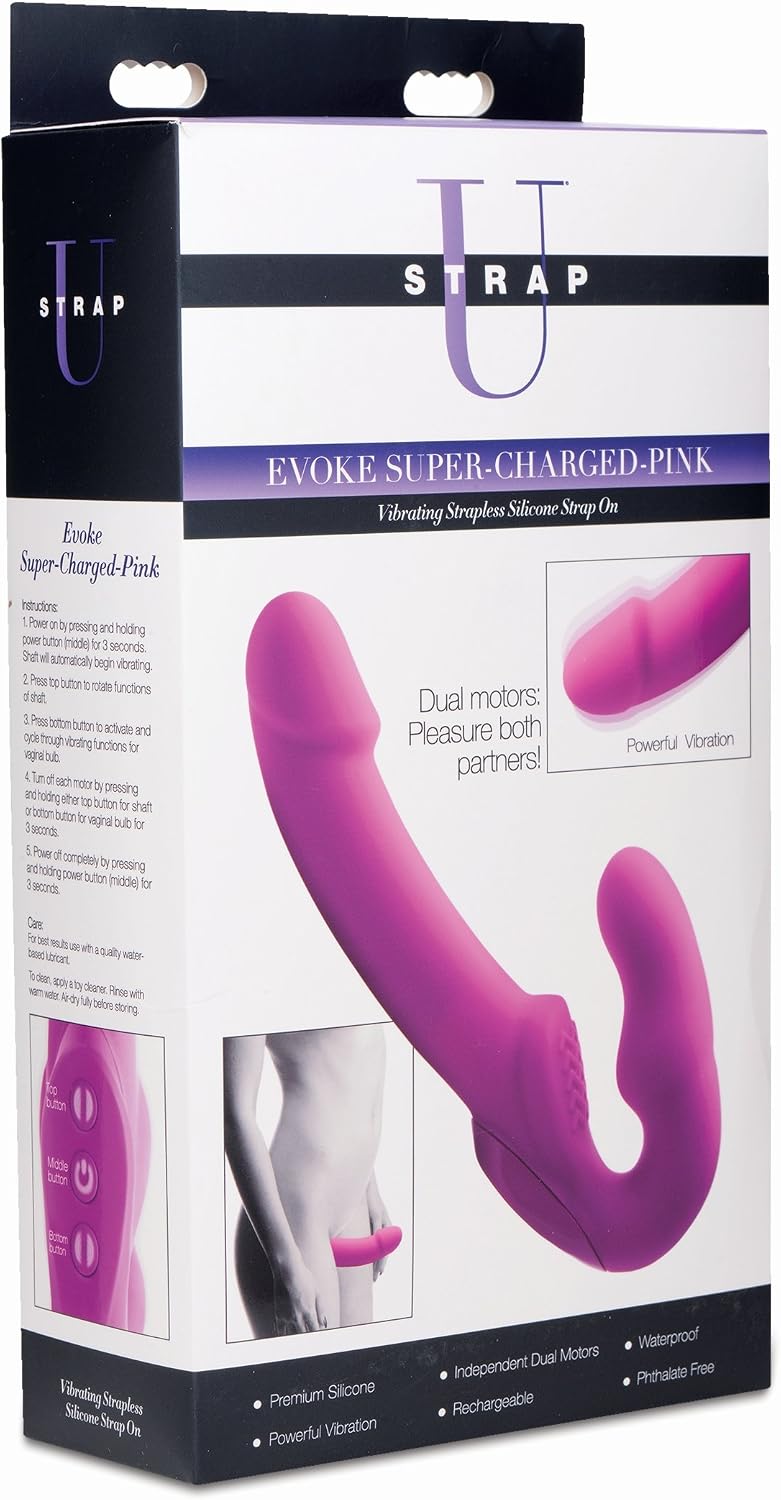 STRAP U Evoke Rechargeable Vibrating Silicone Strapless Strap On- Pink - Image 3