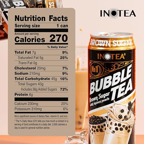 INOTEA BUBBLE TEA WITH TAPIOCA PEARLS – DELICIOUS, INSTANT BOBA TEA – READY-TO-DRINK BLACK MILK TEA – COMES IN LARGE 16.6 OZ CANS – ENJOY REAL BOBA WITHOUT THE LONG LINES – BROWN SUGAR – 12 PACK
