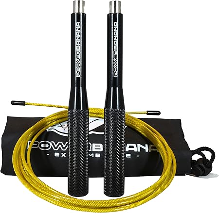 POWERBANANA Cuerda para Saltar a Alta Velocidad y Saltos Dobles. Comba de Saltar Fitness, Crossfit Hombre y Mujer, MMA y Boxeo. Cuerda Ajustable a tu ...