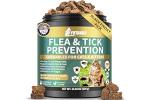 YOTANGO Natural Flea Treatment for Cats Chewables, 200 Soft Treats Flea and Tick Prevention for Cats, Oral Flea Supplement for Kitten Cat, Cat Flea and Tick Treatment, Skin & Coat Support - All Breeds & Ages