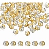 uxcell 200 Pcs 10mm Crackle Glass Beads for Jewelry Making, Crystal Glass Round Spacer Beads Bulk Loose Beads for DIY Craft Earring Necklace Bracelet Jewelry, Gold