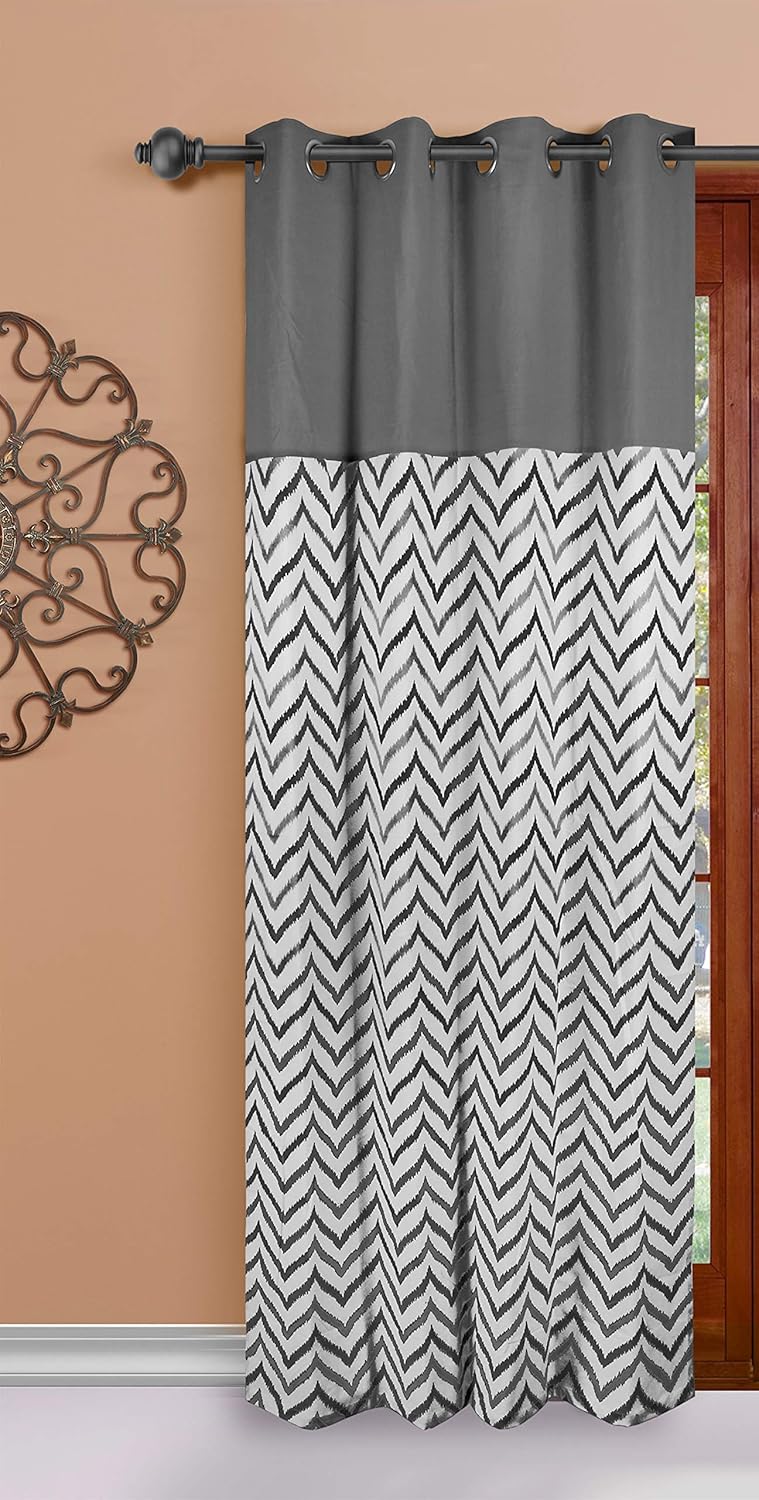 Buy Dekor World Cotton Grey Ikat Chevron Printed Eyelet Curtain